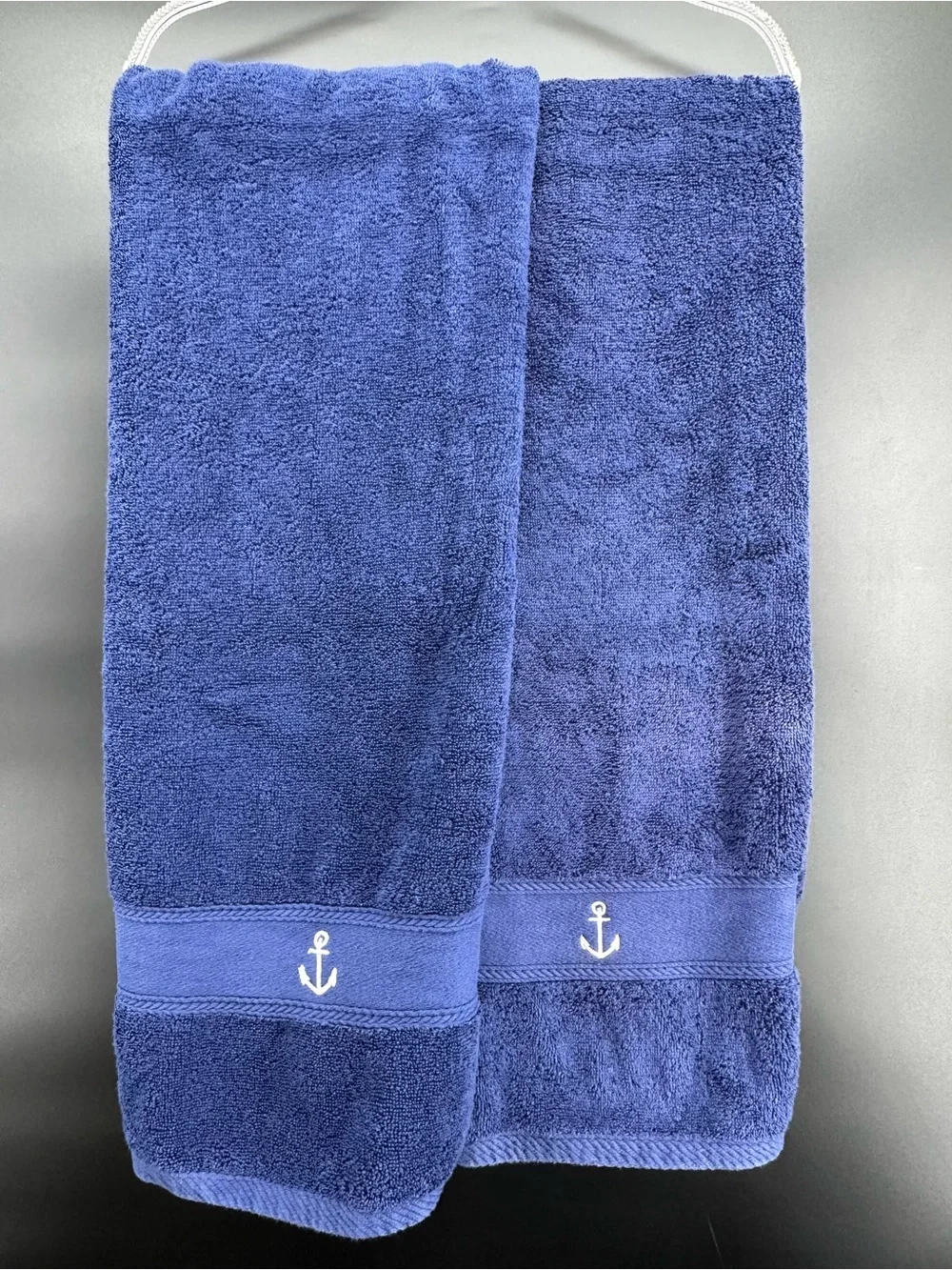 (2) Nautica Navy Blue Anchor Bath Towel ‎ 50x30